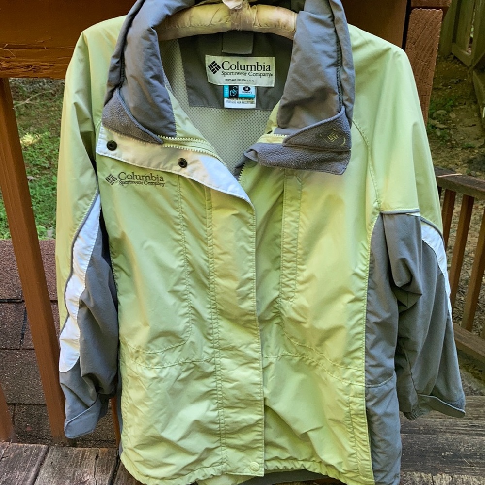 Columbia green, grey and white jacket.